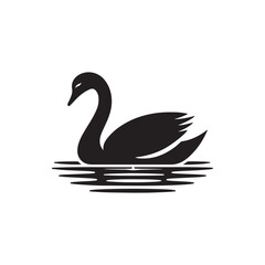 swan on lake silhouette vector logo design