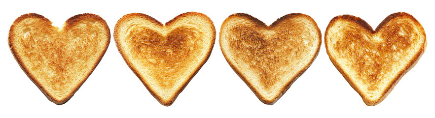 Heart-Shaped Toast Slices on White Background for Romantic Breakfast, PNG bundle collection, Isolated on Transparent Background