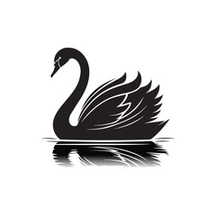 swan on lake silhouette vector logo design