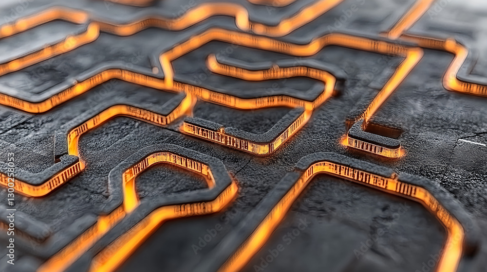 Poster innovative circuit design digital lab 3d render industrial environment close-up view technology conc
