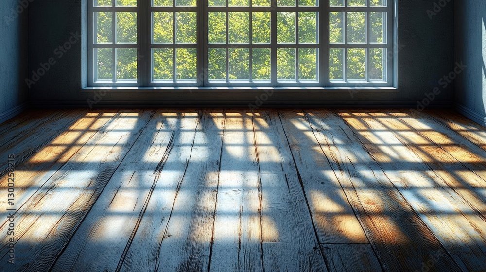 Aufkleber sunlight streaming through large windows in empty room