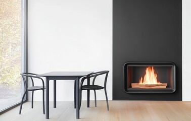 Cozy Modern Living Space with Fireplace and Minimalist Furniture