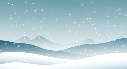 Snow Falling Over Mountain Hills Winter Landscape with Gradient Sky