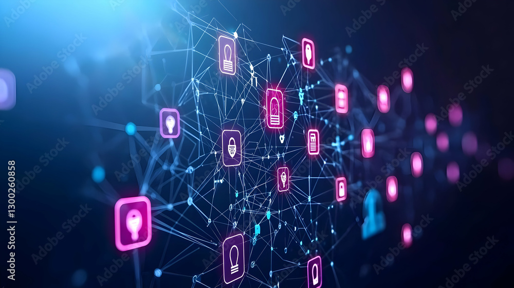 Poster digital network connection technology representing data communication and innovation