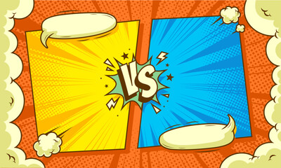 Comic cartoon pop art battle versus background with blank speech bubble 