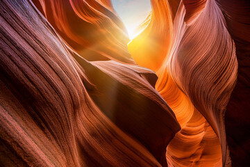 Obraz premium Sunlit Slot Canyon with Smooth Red and Orange Sandstone Walls