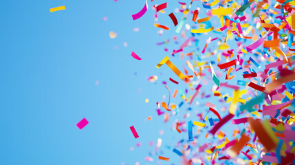 Obraz premium Colorful confetti explosion against a bright blue sky