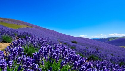 Naklejka premium Lavender Fields of Serenity: A Breathtaking Hillside Panorama