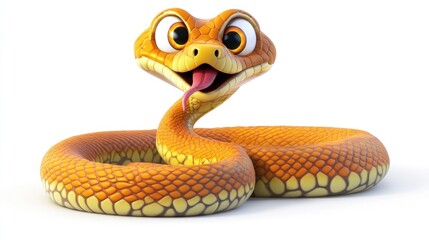 Fototapeta premium Cartoon snake posing on white background
