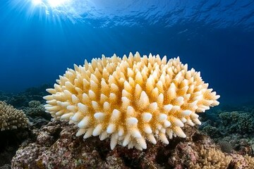 A vibrant coral reef turning white due to ocean warming and increased CO2 absorption