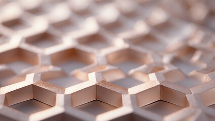 Beige pattern background. Hexagon shapes repeat on surface. Decorative design element.