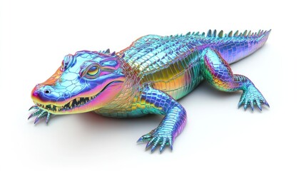 Obraz premium Iridescent Alligator on White Background