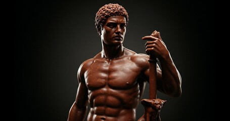 Heroic chocolate warrior with a staff