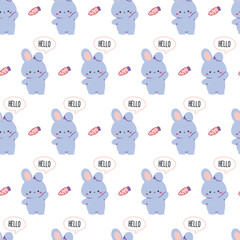 Cute Bunnies Saying Hello Cartoon Pattern. Perfect for Easter-themed designs, kids' fabrics, stationery, wallpapers, and digital prints