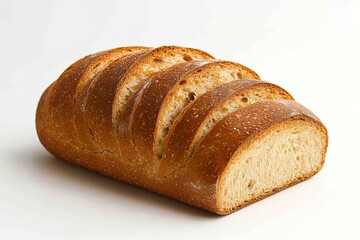 Sliced loaf of artisan bread golden crust