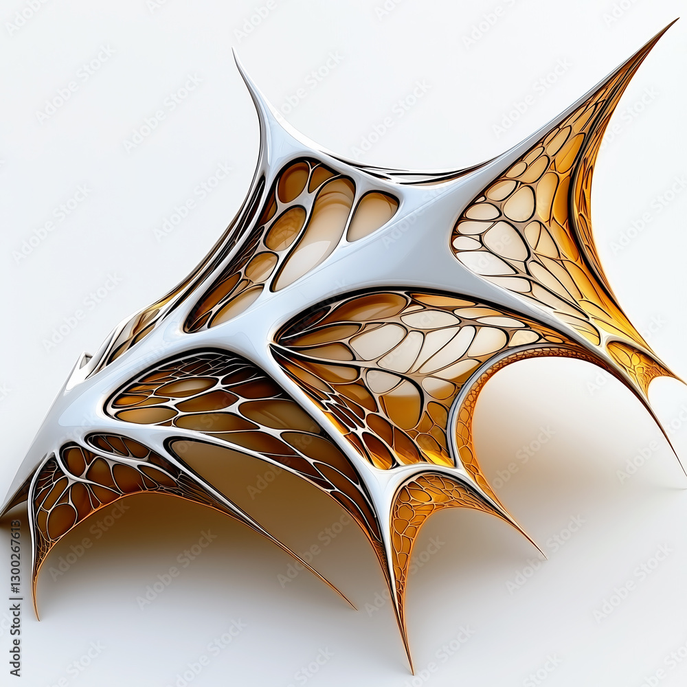 Poster futuristic organic structure with metallic web and abstract geometry