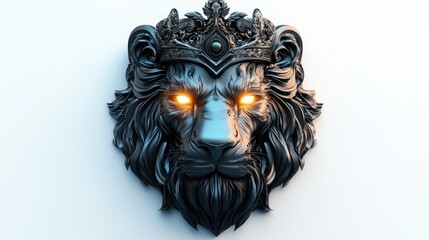 Crowned Lion Sculpture, White Background