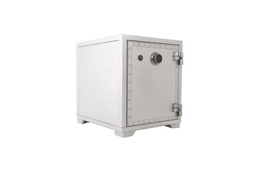 A robust industrial-style safe with riveted edges and a combination lock, designed for maximum security and durability, emphasizing strength and impenetrability, isolated on a transparent background
