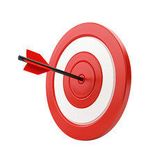 A red arrow striking the middle of a target on transparent background