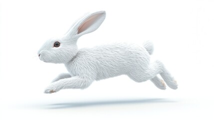 White rabbit leaping, isolated studio background