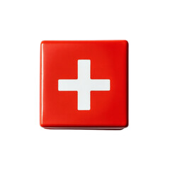 Obraz premium A red square with the white cross symbol of first aid on transparent background