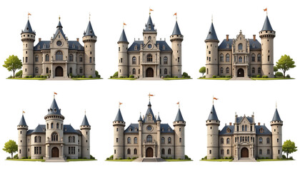 Obraz premium Collection Castle architecture building isolated on png