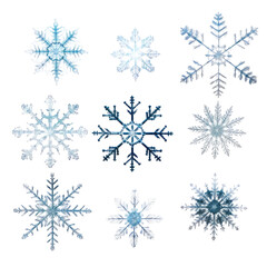 set of snowflakes vector on transparent background