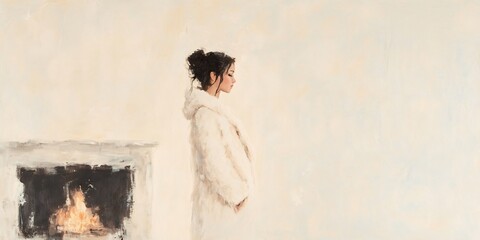 Obraz premium stylish woman in fur coat near fireplace winter luxury