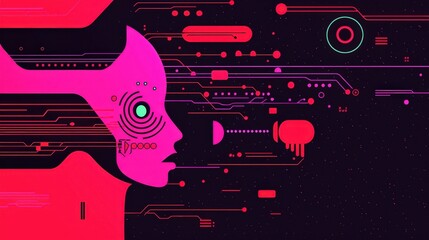 Futuristic Abstract Profile with Circuit Elements