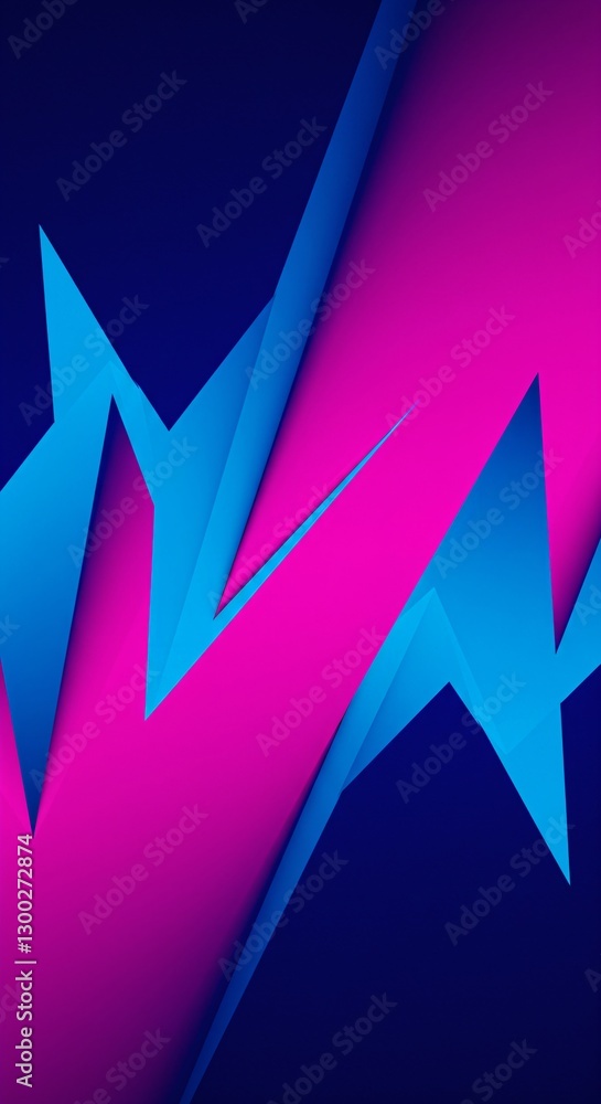 Poster vibrant abstract background with sharp geometric shapes in neon blue and pink on dark blue. modern d