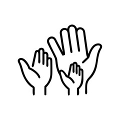 Fototapeta premium Hands icon representing family connection, black outline, modern design