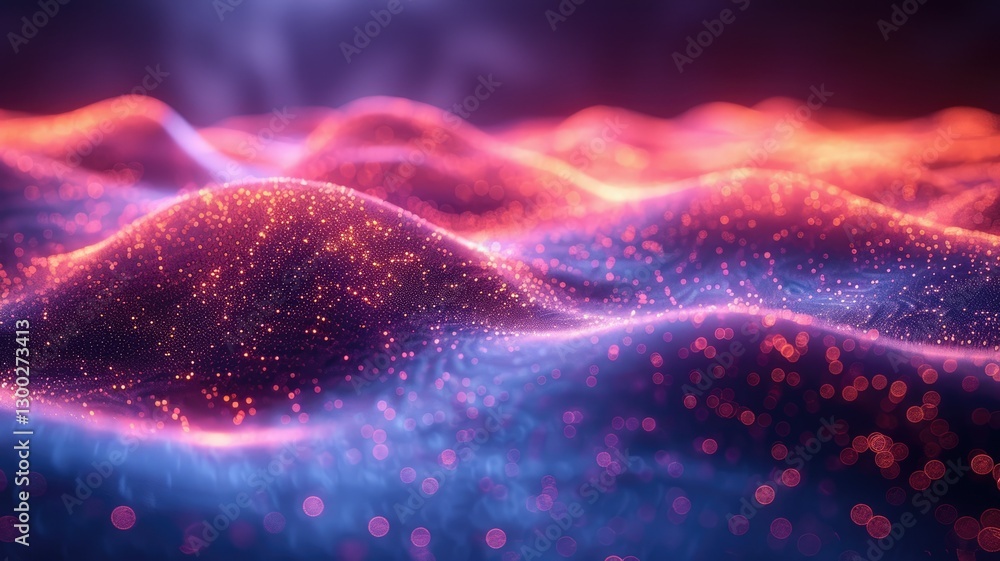 Poster this captivating image features a glowing blue object suspended in the air, surrounded by waves of v