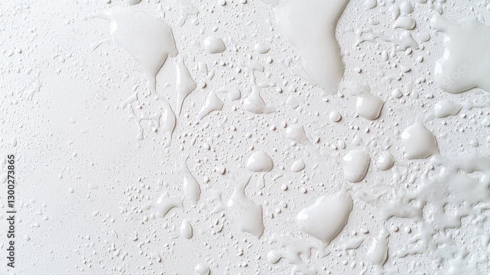 Poster close-up of milk splashes and droplets on a white surface, creating a textured pattern with natural 