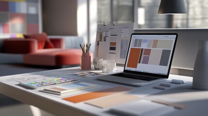 Designer's modern workspace showcasing color palettes