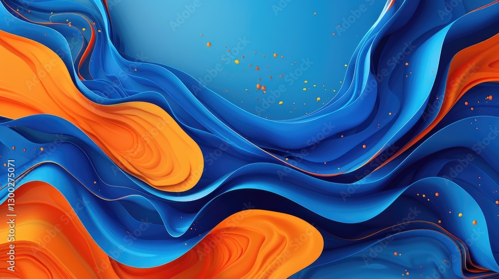 Poster this vibrant blue and orange abstract background features flowing shapes and textures, creating a li