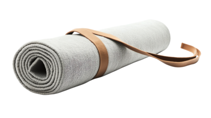 Rolled yoga mat ready for a workout session.