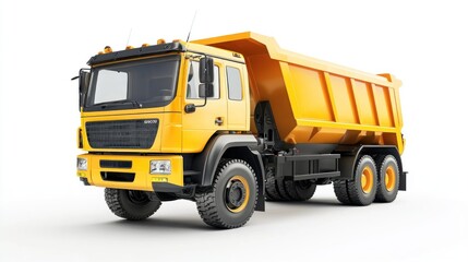 Yellow dump truck on white background