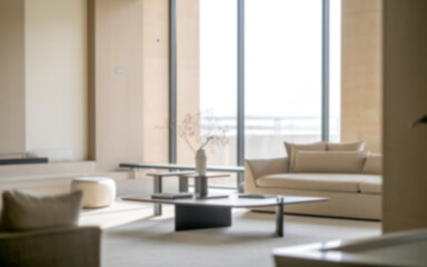 Fototapeta premium A blurred interior design, ideal for virtual Zoom meeting video call backgrounds or wallpapers.
