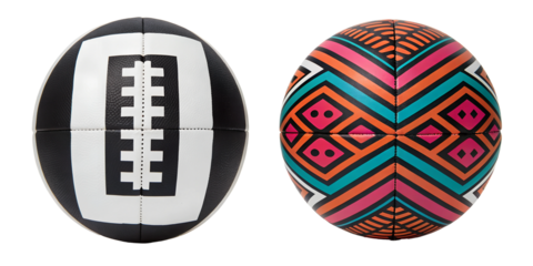 Two Different Style Football on White, Classic Football, Soccer Ball Display, PNG Transparent