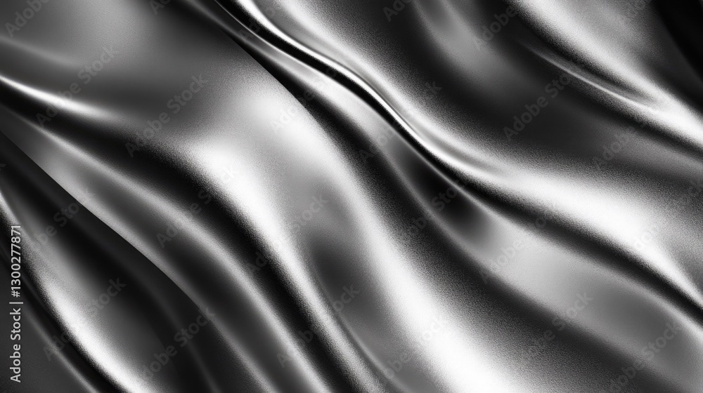 Poster Abstract Smooth Silver Fabric Texture Background Image Showing Elegant Draped Waves and Shiny Metallic Surface