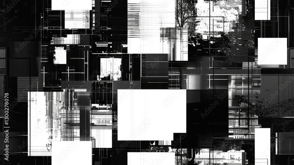 Aufkleber the abstract picture of glitch circuit in square shape sketched by black color use shading to expres