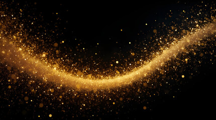 Abstract Golden Glittering Dust Trail on Black Background