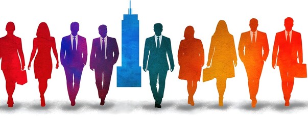 Diverse Group of Business Professionals Walking in Urban Environment