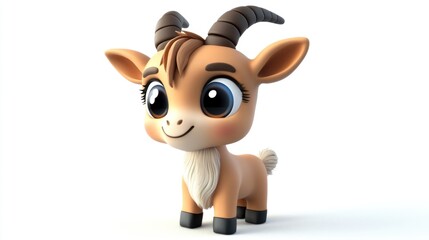 Fototapeta premium Cute 3D baby goat on white background