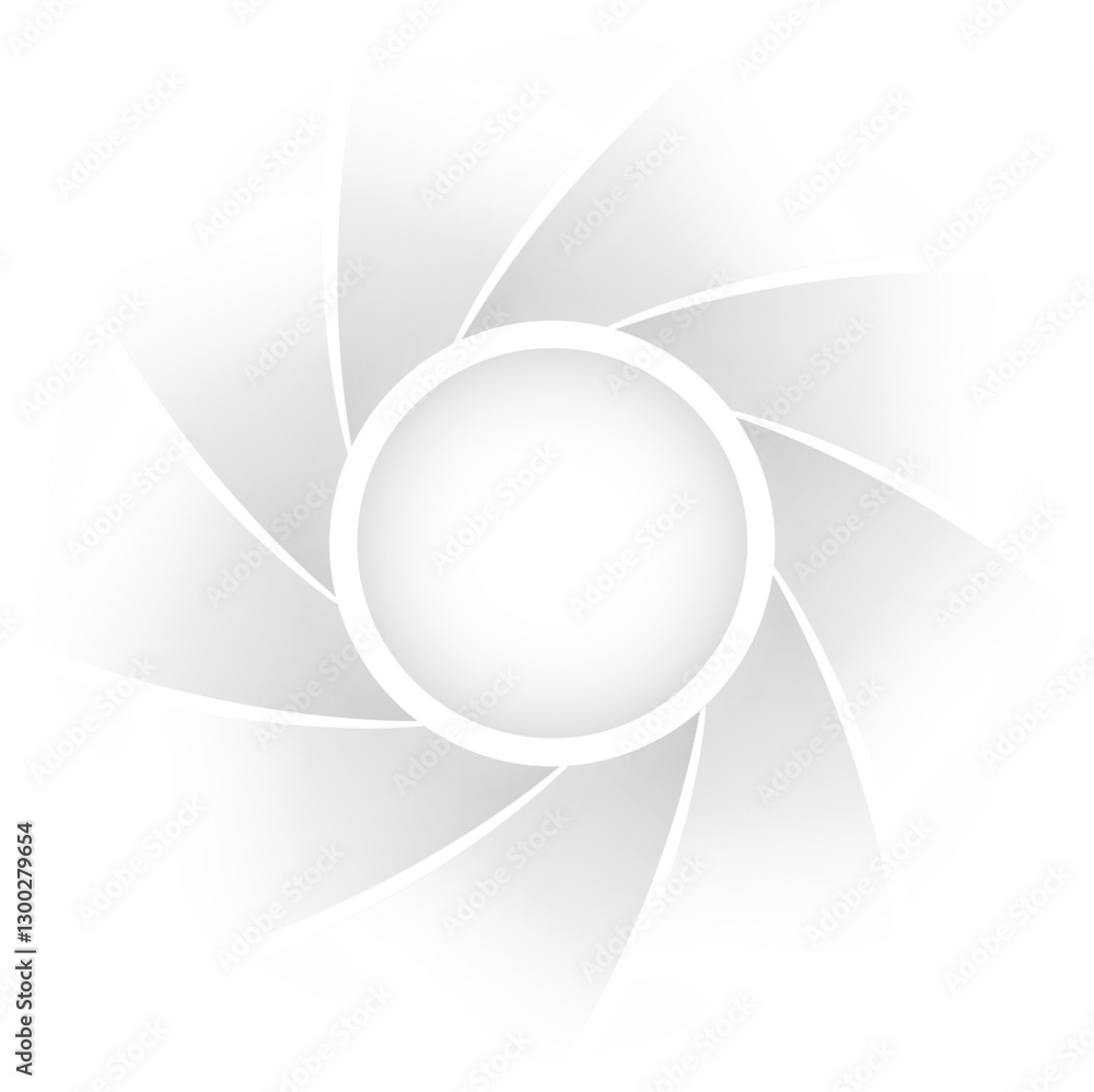Poster White background with spiral shutter shape inside, white gray minimal design.