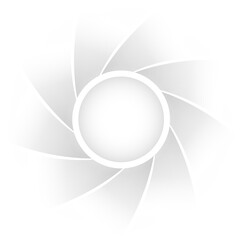 White background with spiral shutter shape inside, white gray minimal design.