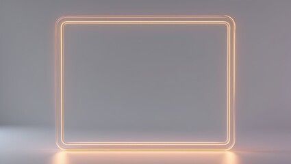 Fototapeta premium Glowing frame on gray background, double rectangular border with orange light. Geometric shape shines on surface, creating simple stage for product or text.