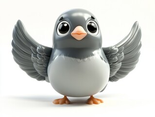 Obraz premium Cute gray bird figurine with detailed wings 