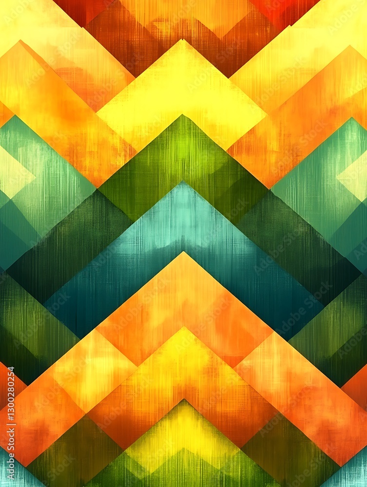 Poster chevron pattern with warm and cool tones in a harmonious composition