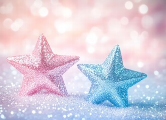 pastel background with stars and bokeh lights, dreamy fantasy style, soft pink, blue, and purple gradient, glowing sparkles, kawaii atmosphere